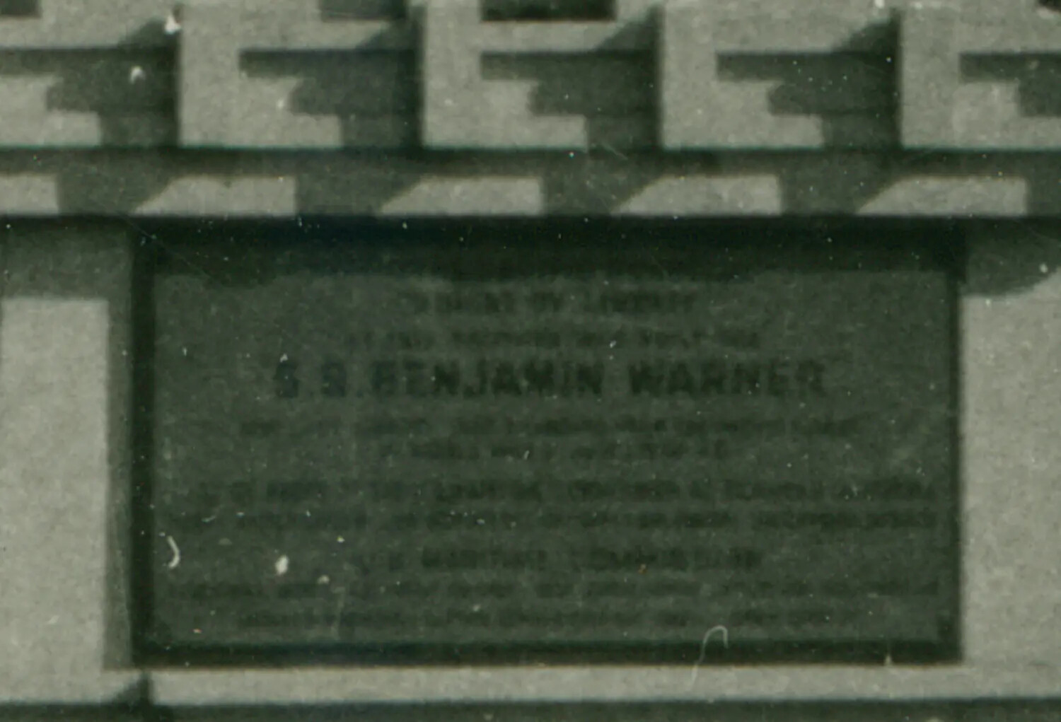 Dedication Plaque, S.S. Benjamin Warner (Liberty Ship), WWII Era