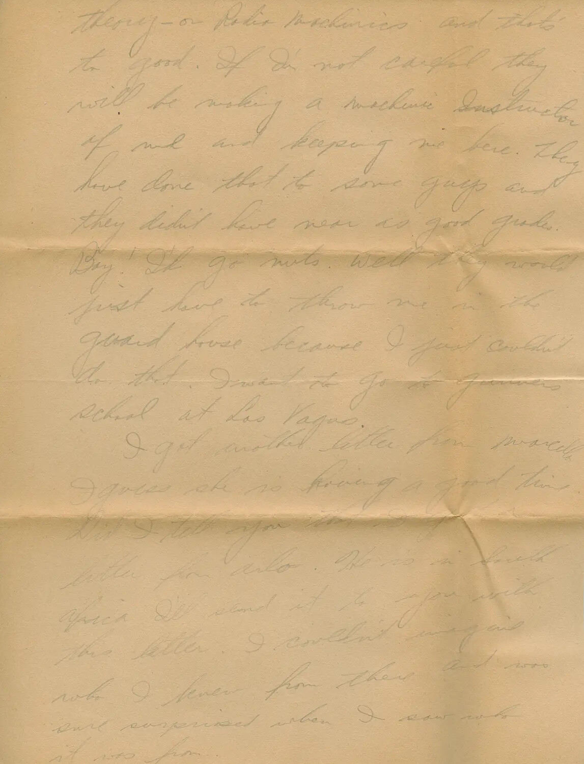 Handwritten Letter Discussing Gunnery School Assignment, Margaroli B-24 Belly Gunner Collection, 1944