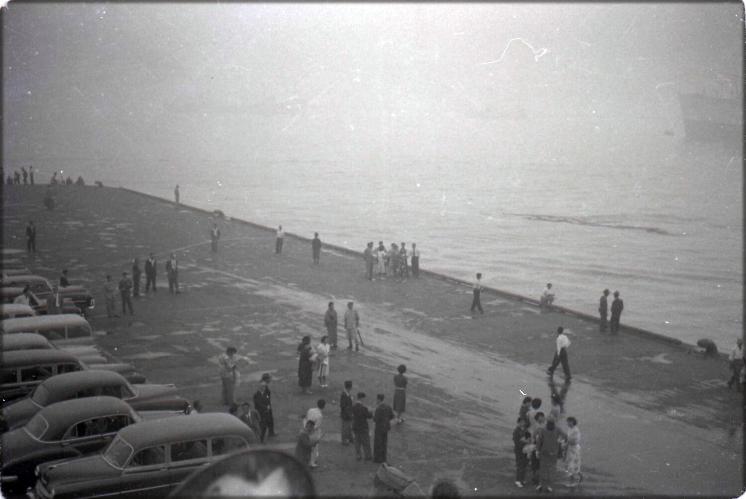 Pier and Breakwater with Pedestrians, Yokohama Harbor, Japan, 1953