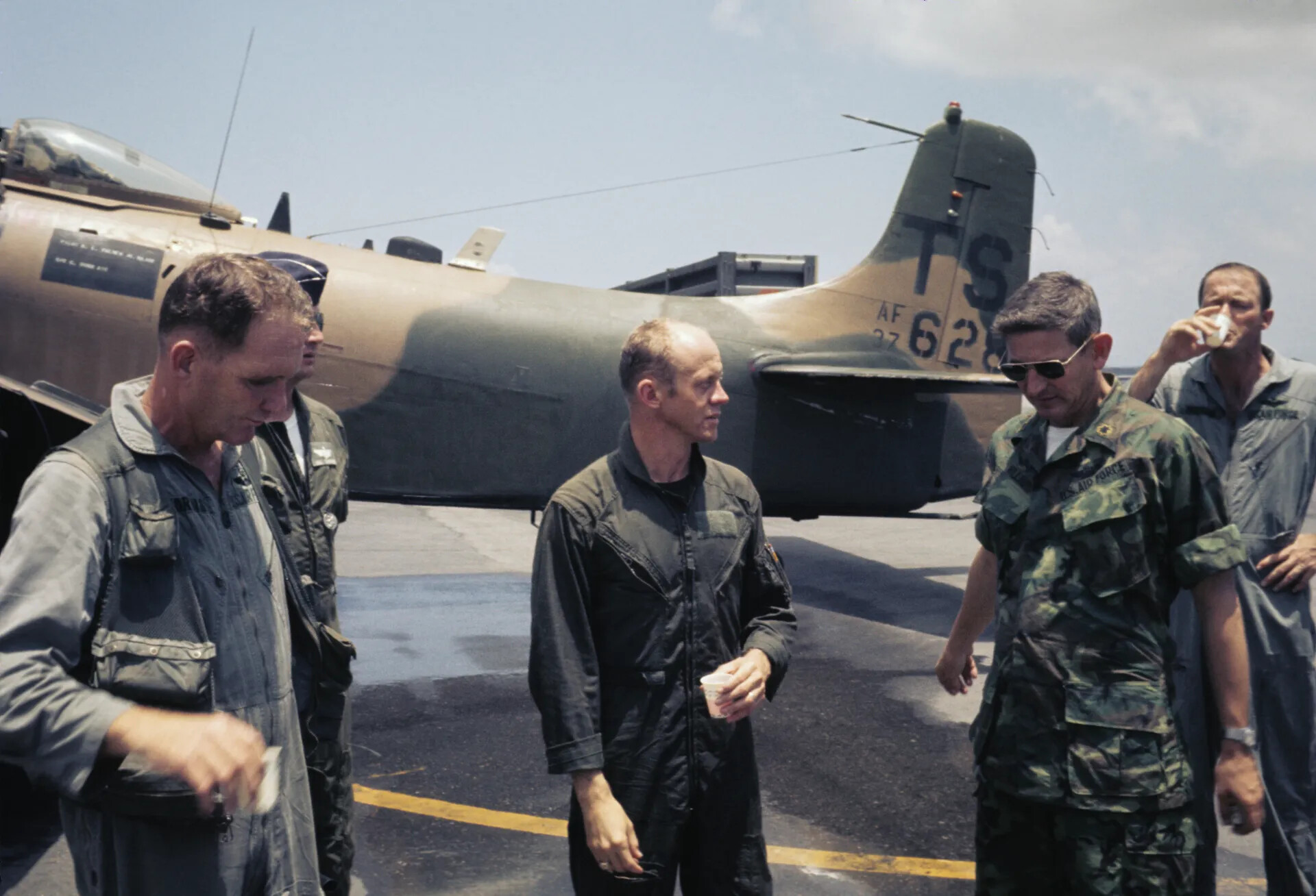 USAF Personnel with A-1 Skyraider 'TS/AF-628,' Likely 1st Special Operations Squadron, Vietnam War