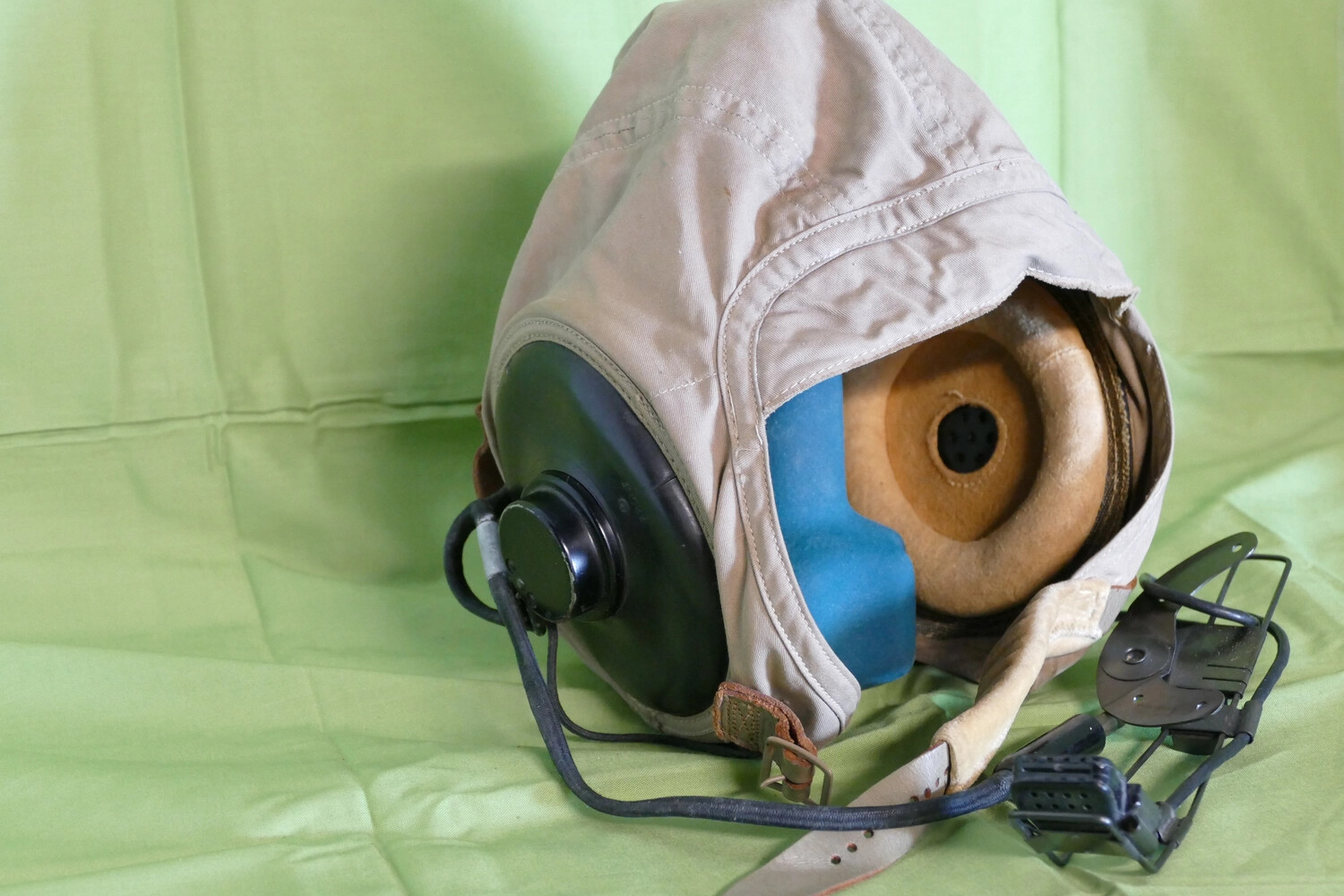 U.S. Navy Cloth Flying Helmet with Integrated Earphones, Korean War Era - Lt. Bancroft Collection