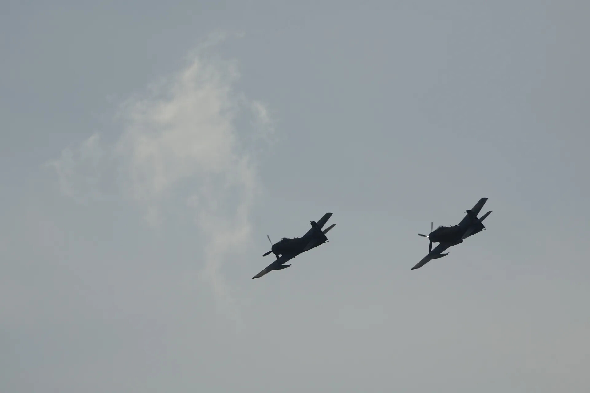 Two A-1 Skyraiders in Coordinated Bank, Silhouette View