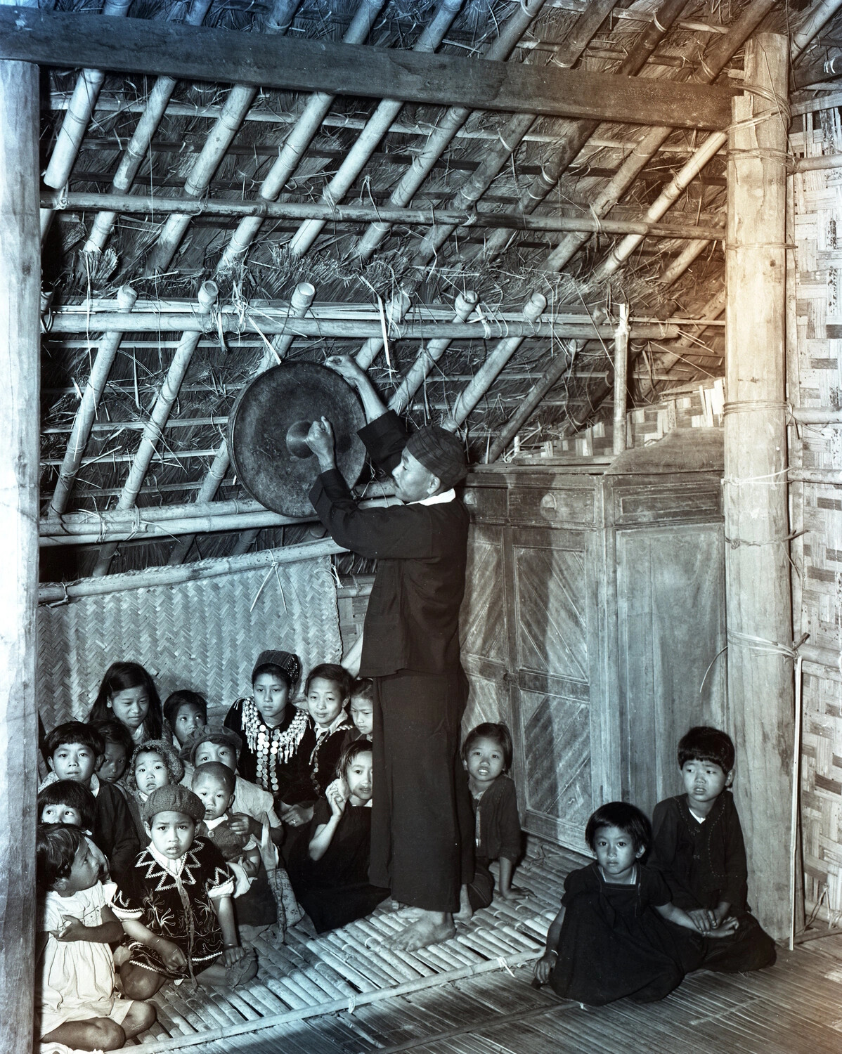 Karen Villagers Gather for Church Service, Burma, WWII-Era China-Burma-India Theater Collection