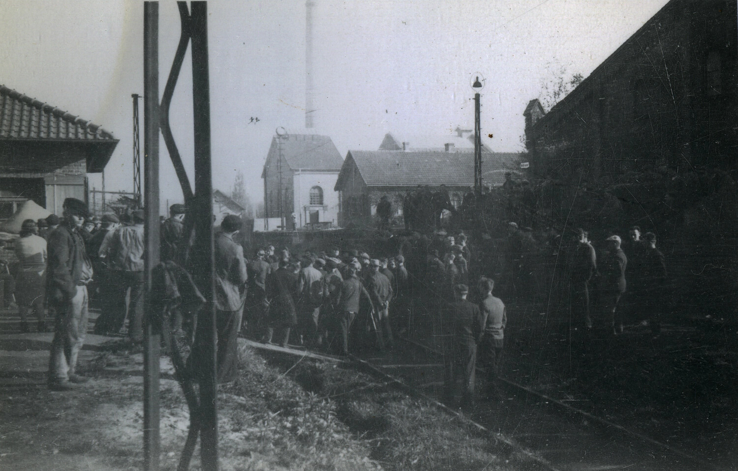 Crowd Gathered at a Rail Yard, Europe, WWII (101st Airborne Division Collection)