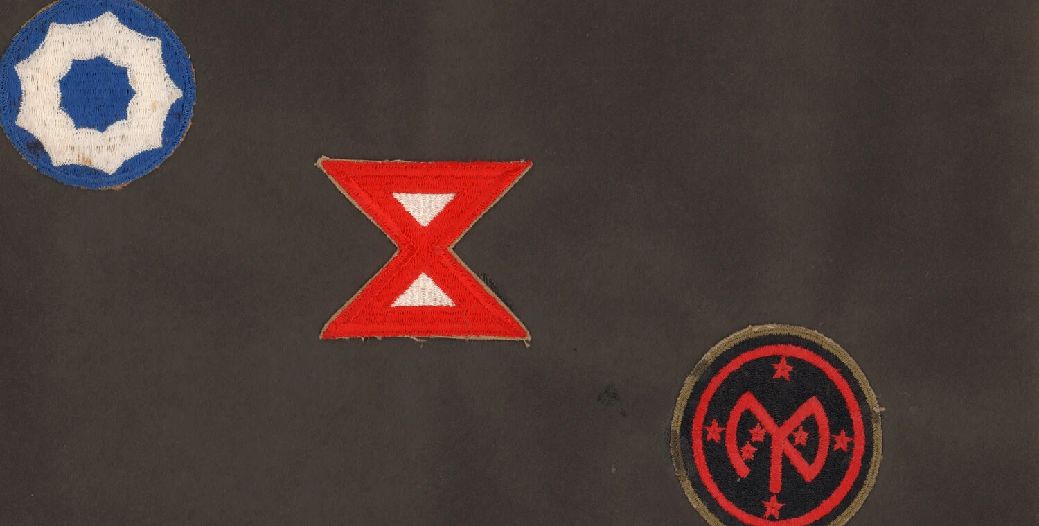 Embroidered U.S. Army Shoulder Patches Mounted in WWII Japan Photo Album