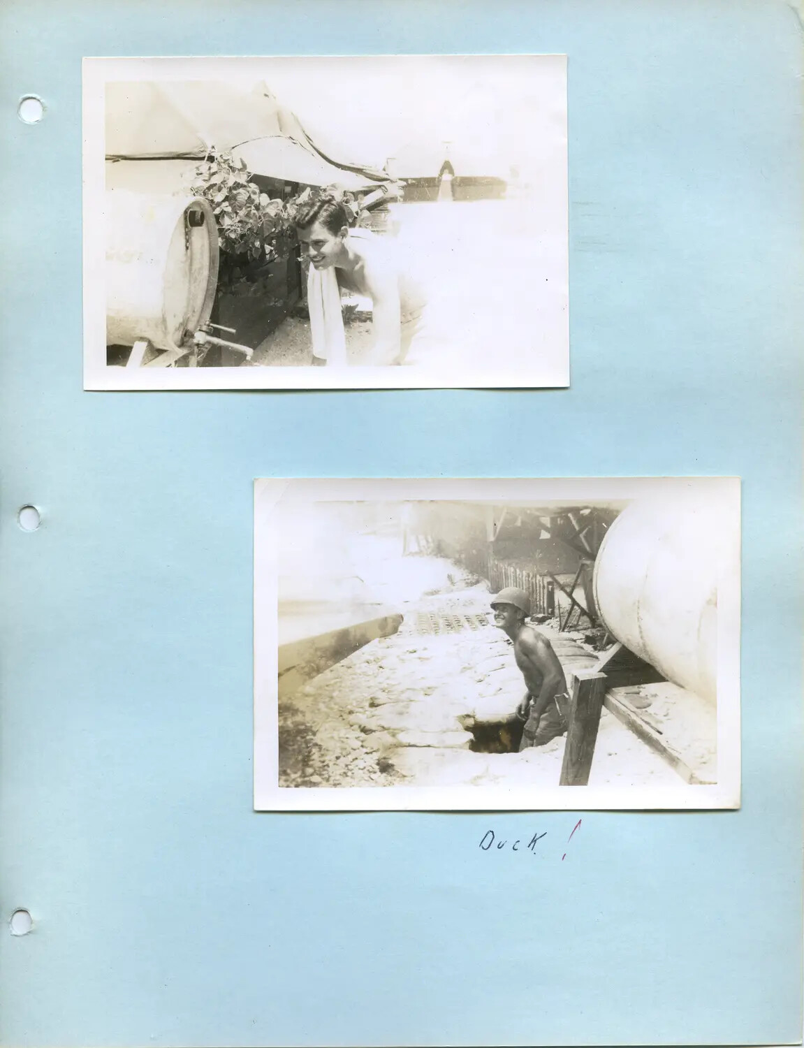 Photo Album Page: Servicemen at a Pacific Theater Encampment, WWII