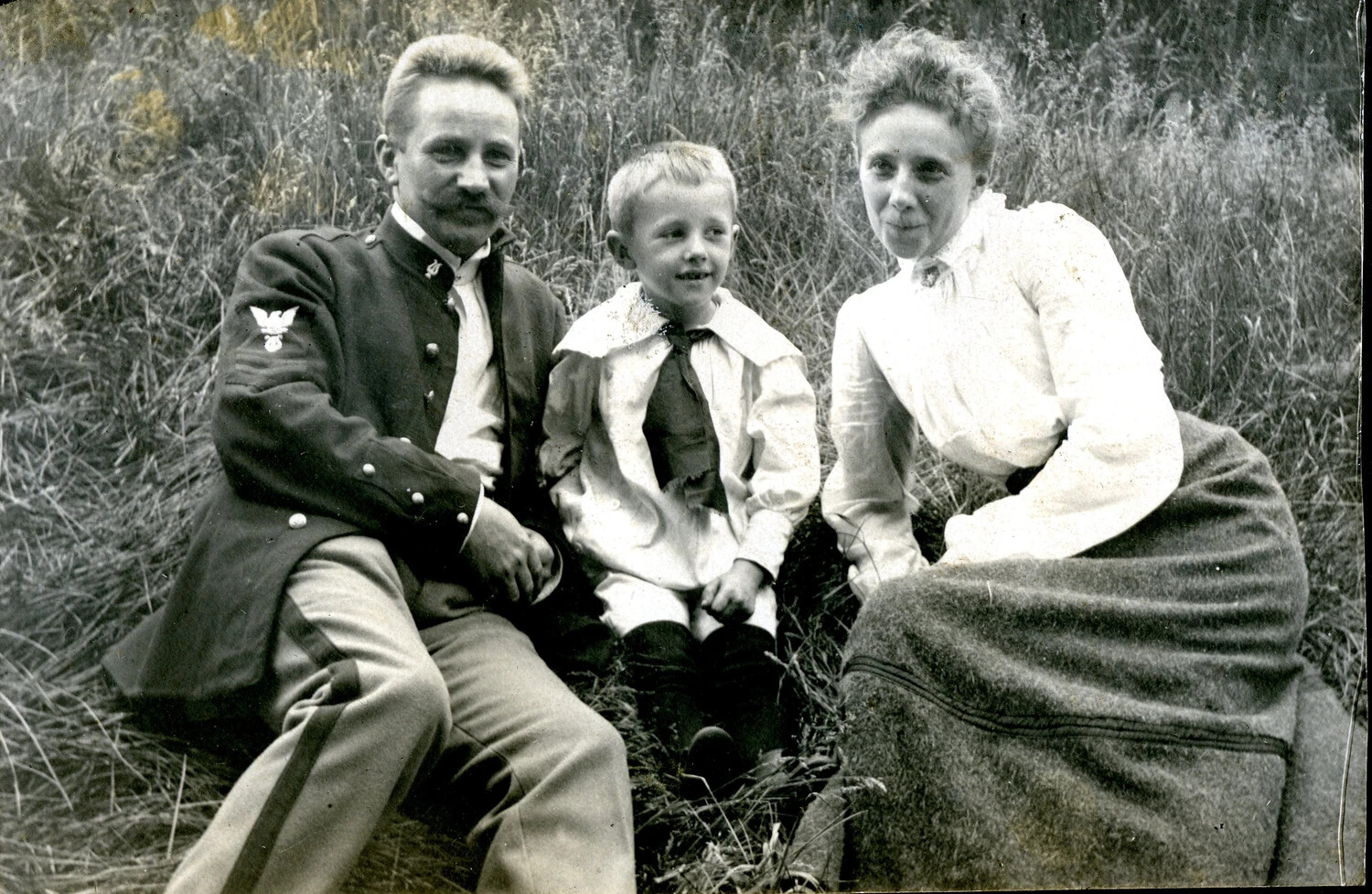 Navy Petty Officer with Wife and Son, Outdoor Family Portrait, Believed N. Fitchelberg and Family, c. 1900s