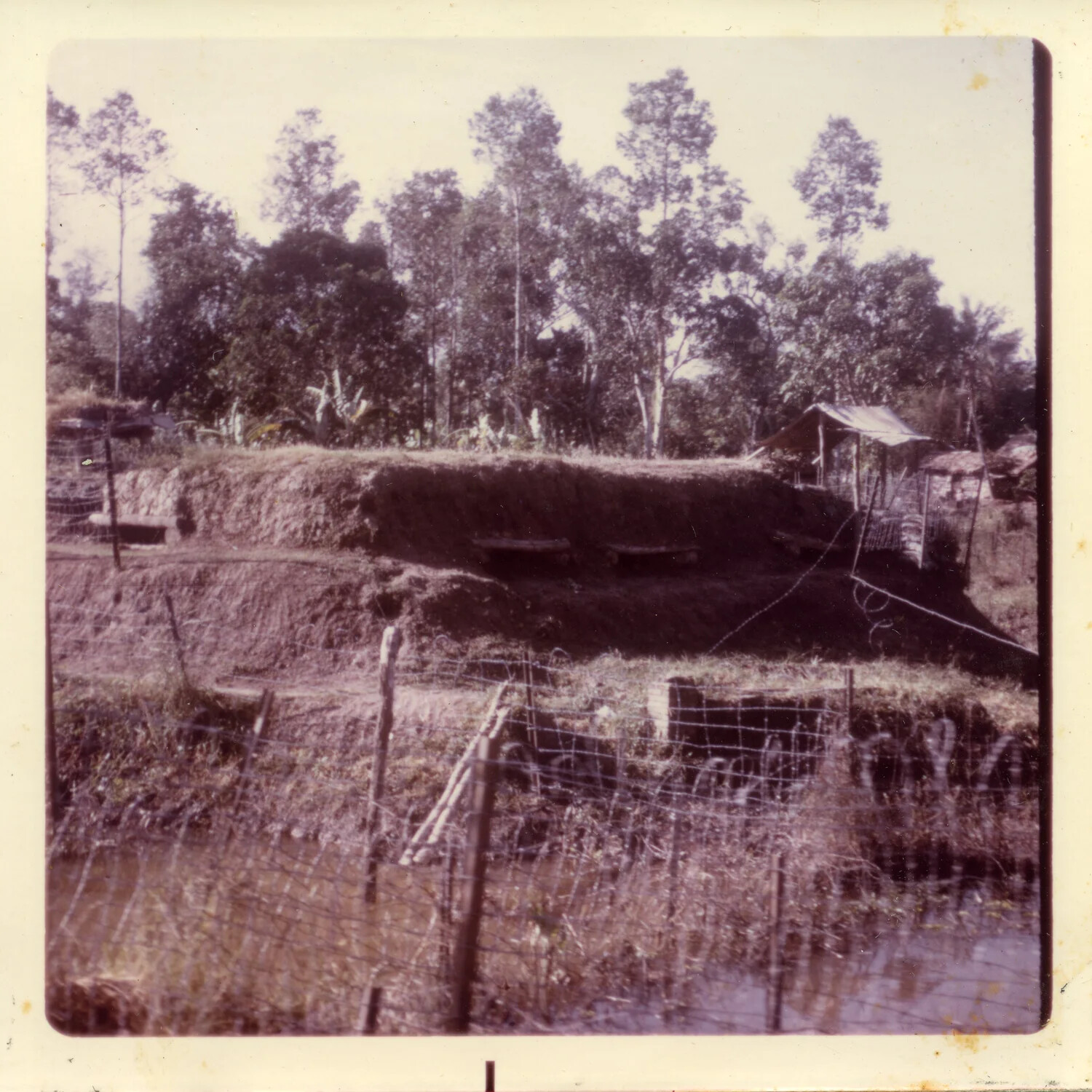 Earthen Berm and Wire Perimeter Beside a Flooded Ditch, Vietnam, 1971