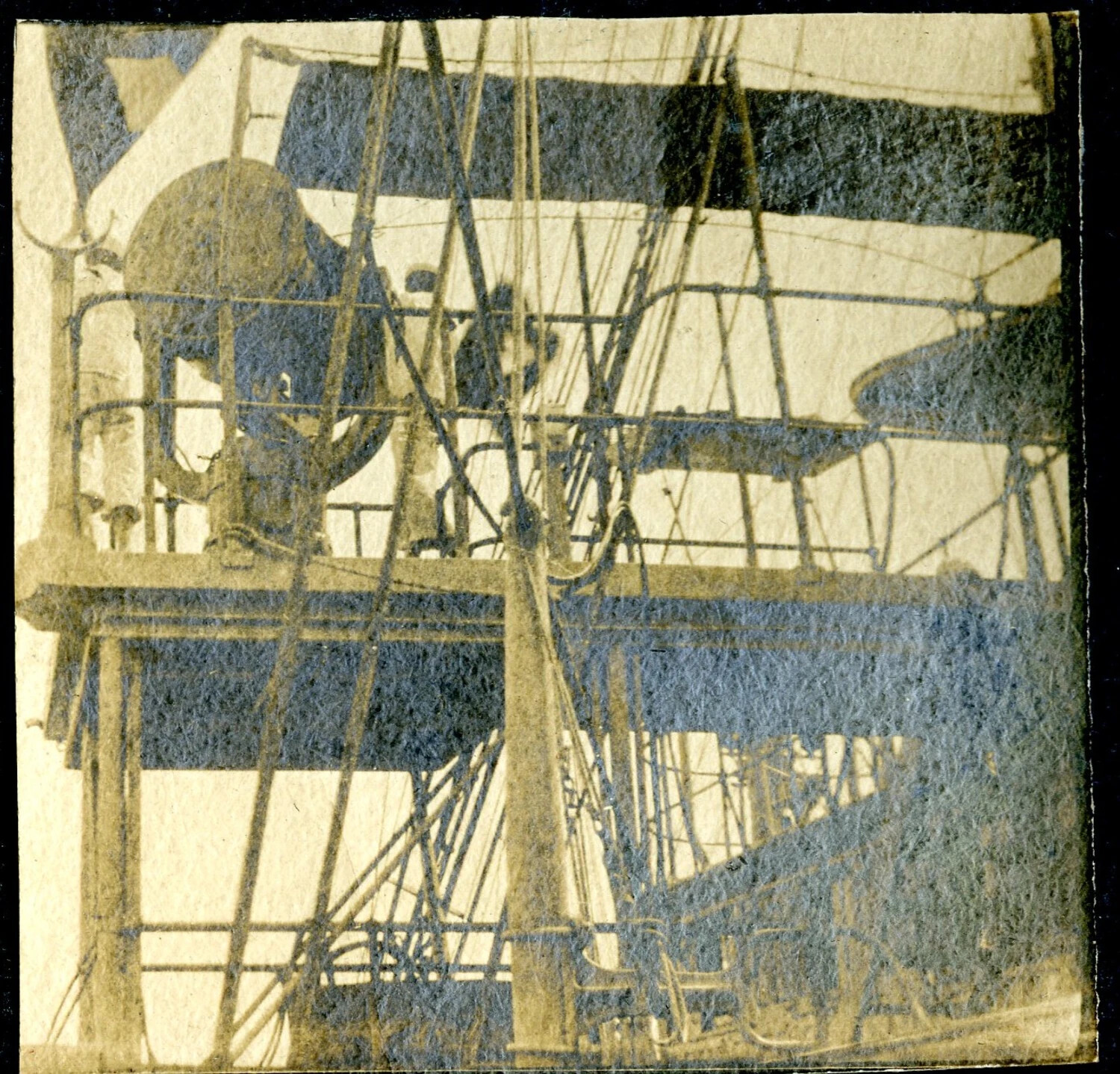 Shipboard Mast and Searchlight Platform with Crew, USS Columbia Album, c. 1898-1908