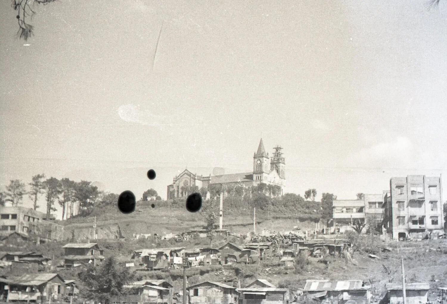 Hilltop Church and War-Damaged Town, Luzon, Philippines, WWII