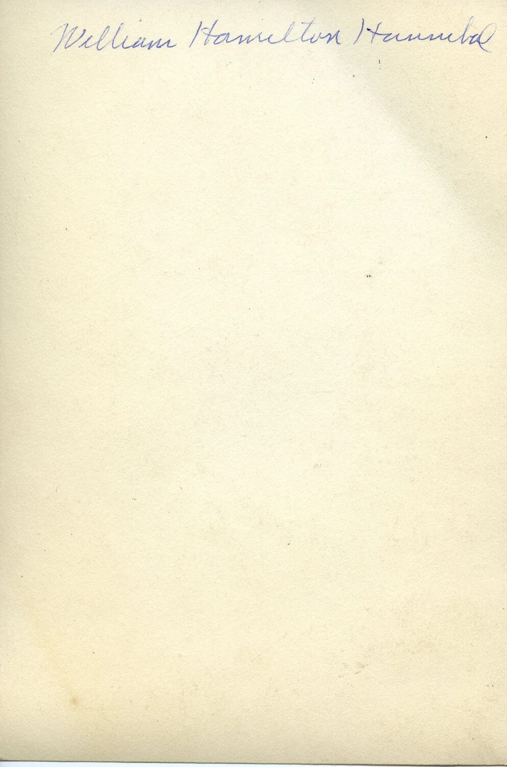 Verso of Photograph/Card Inscribed 'William Hamilton Hannibal,' WWI-Era Wagener Family Collection
