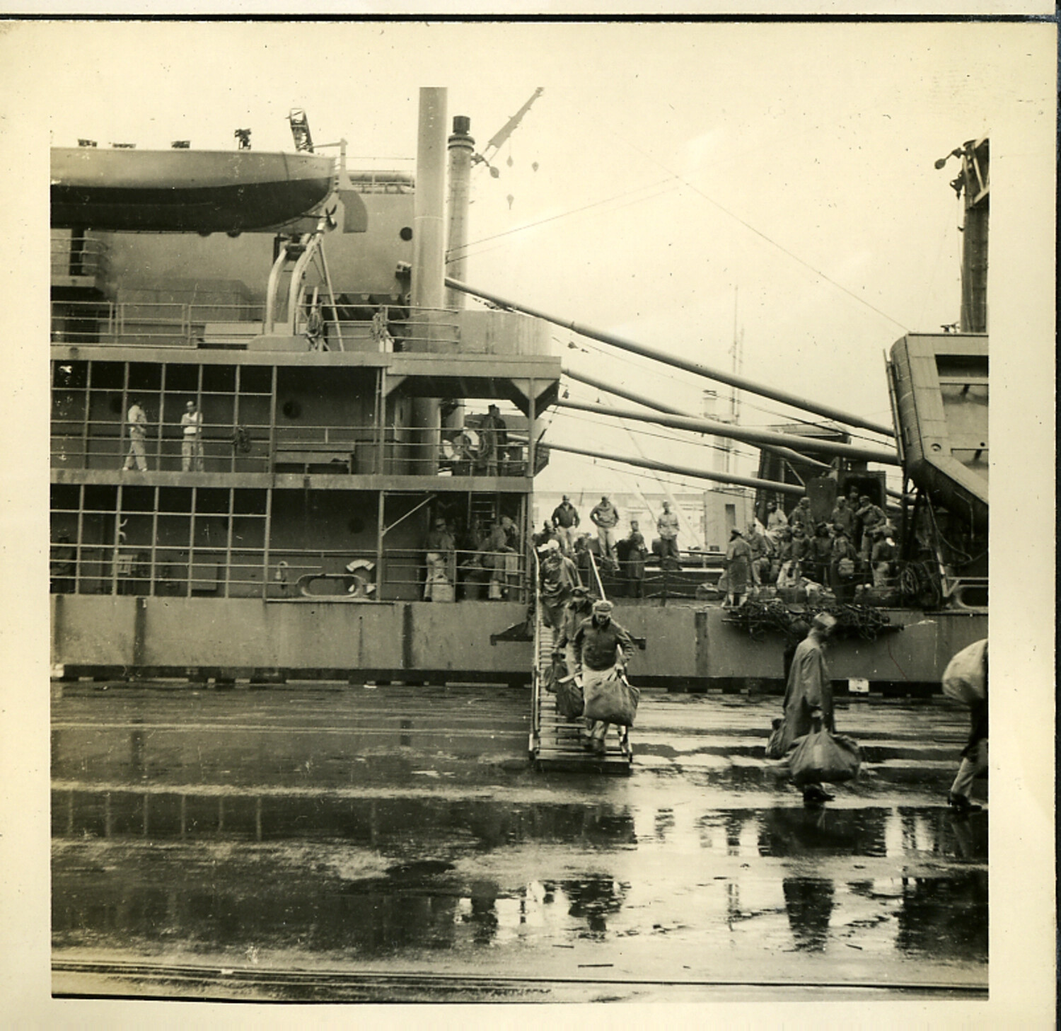 American Servicemen Disembarking Troop Transport Ship at Japanese Port, Postwar Era