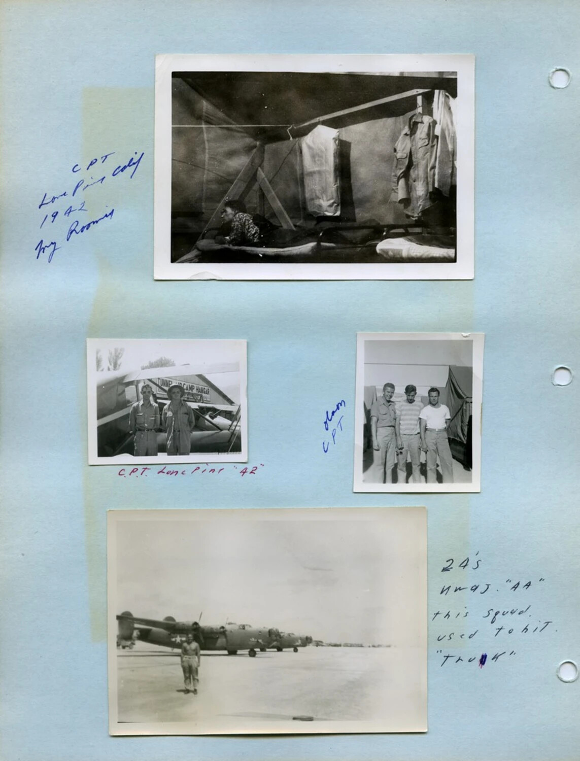 WWII Photo Album Page: Civilian Pilot Training, Lone Pine California, and B-24 Liberator Squadron (Pat McAleer Collection)