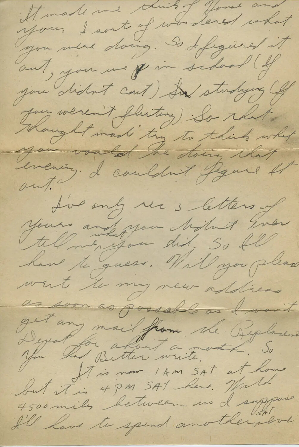 Handwritten WWII Letter Page - Personal Correspondence Referencing Replacement Depot and Overseas Distance (Moon Collection)