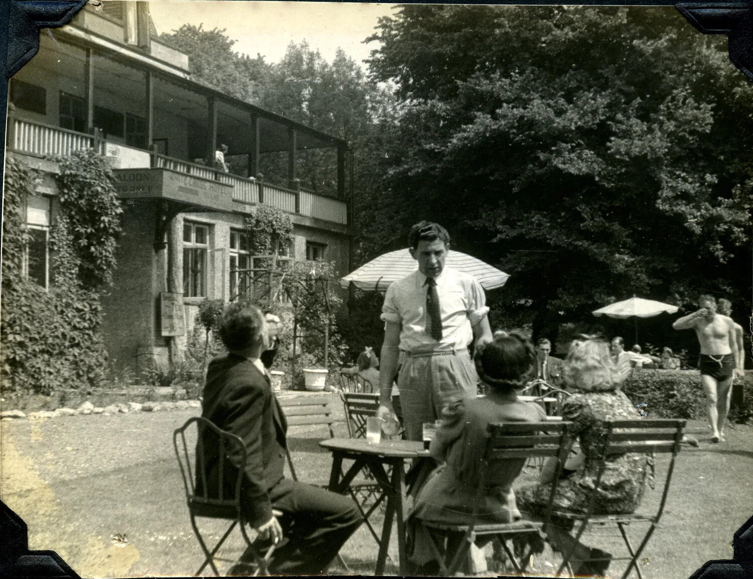 Outdoor Garden Scene at the White Cross Hotel, England, WWII Era