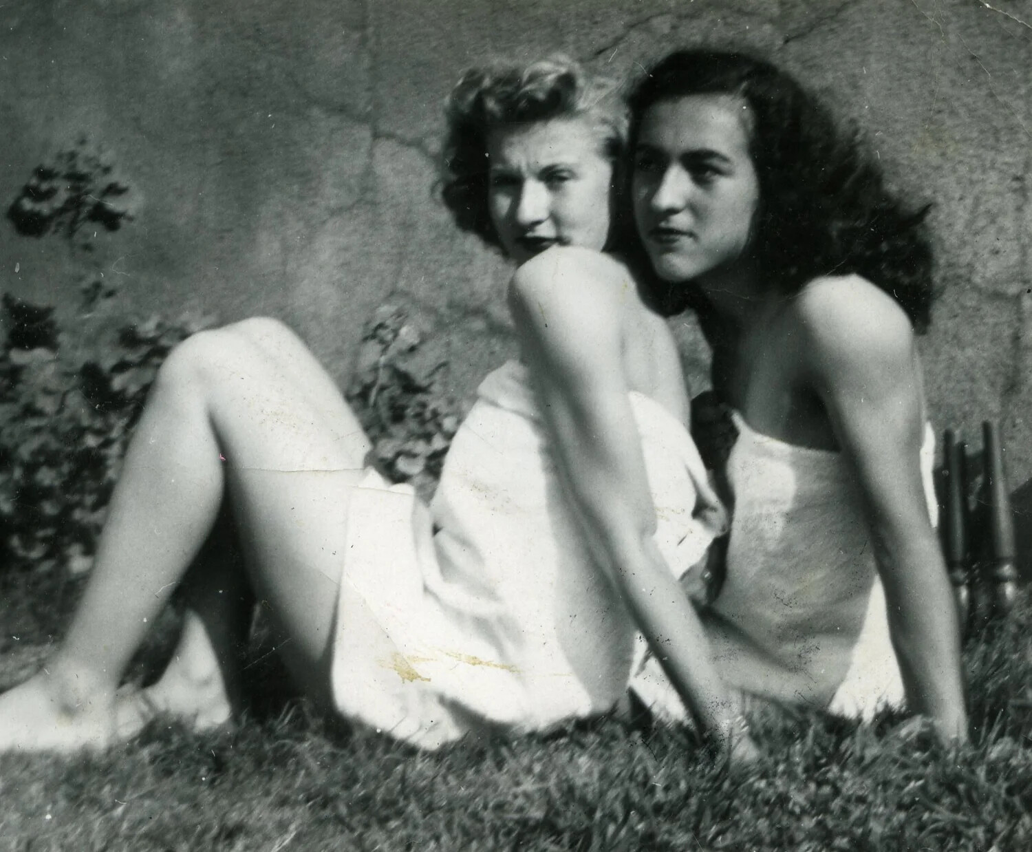 Two Young Women Seated Outdoors, Personal Photograph, VMF-214 'Black Sheep Squadron' Album, 1945