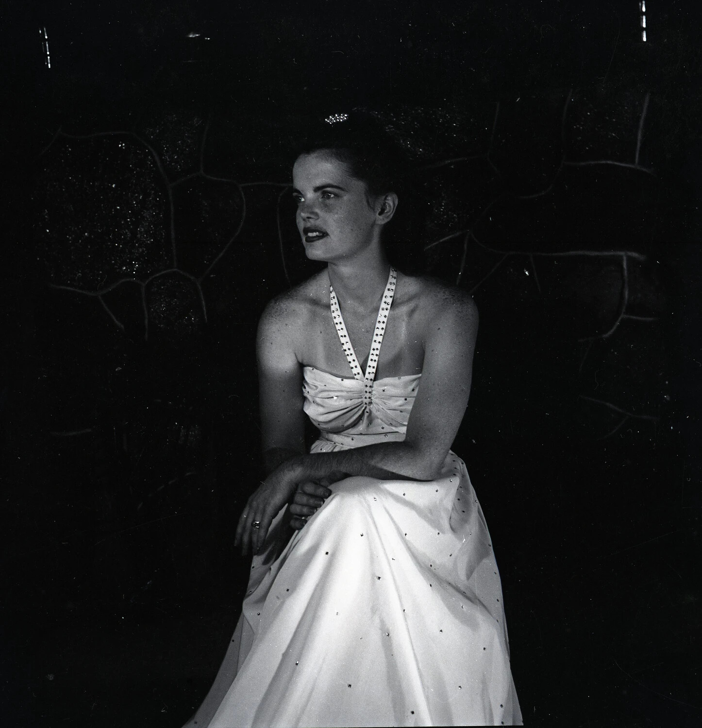 Portrait of a Young Woman in Tiara and Rhinestone Evening Gown, Alternate Pose