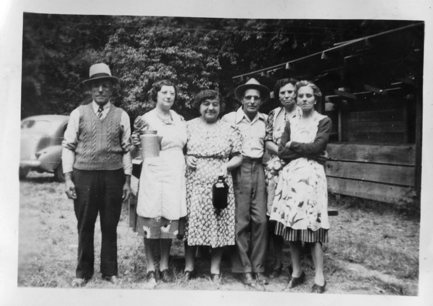 Family Group Portrait Outdoors with Vintage Automobile