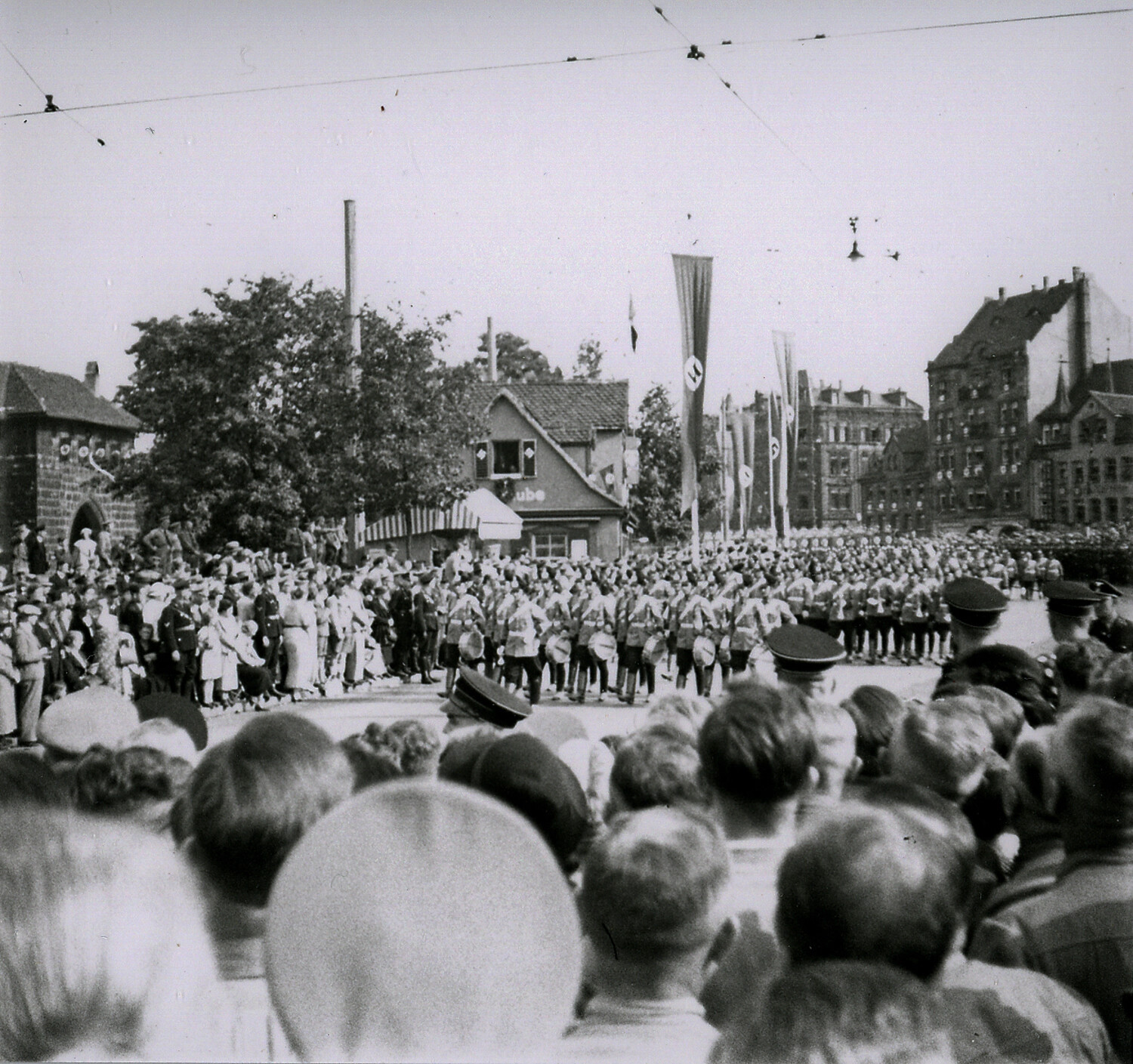 Nazi Party Rally/Parade in Nuremberg Town Square, Pre-WWII Germany