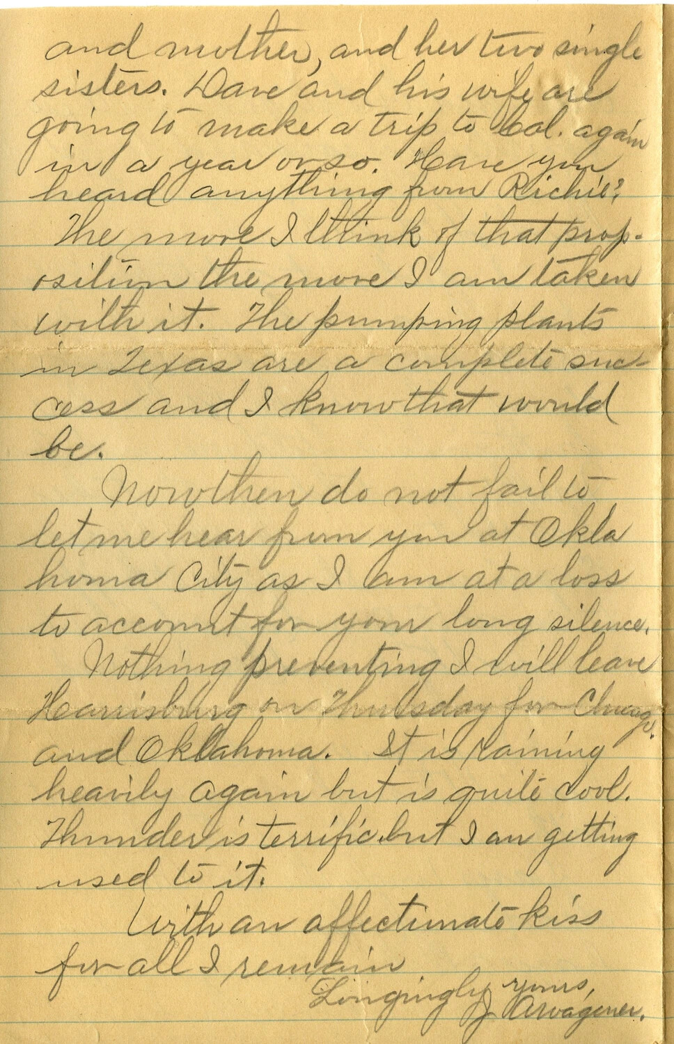 Handwritten Family Letter from J. A. Wagener, Dated July 20, 1905