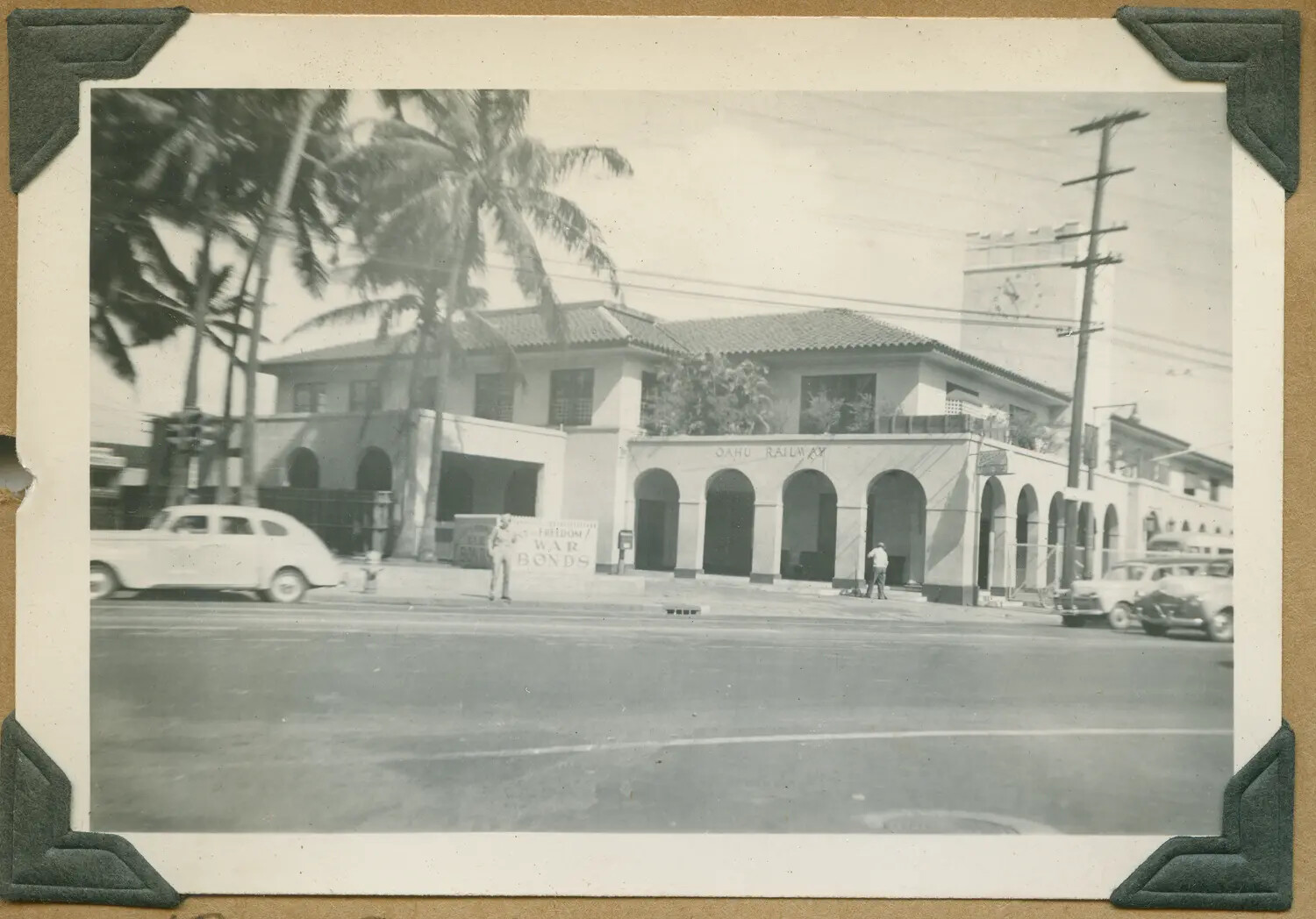 Oahu Railway Depot with War Bonds Billboard, Honolulu, Hawaii, WWII Era