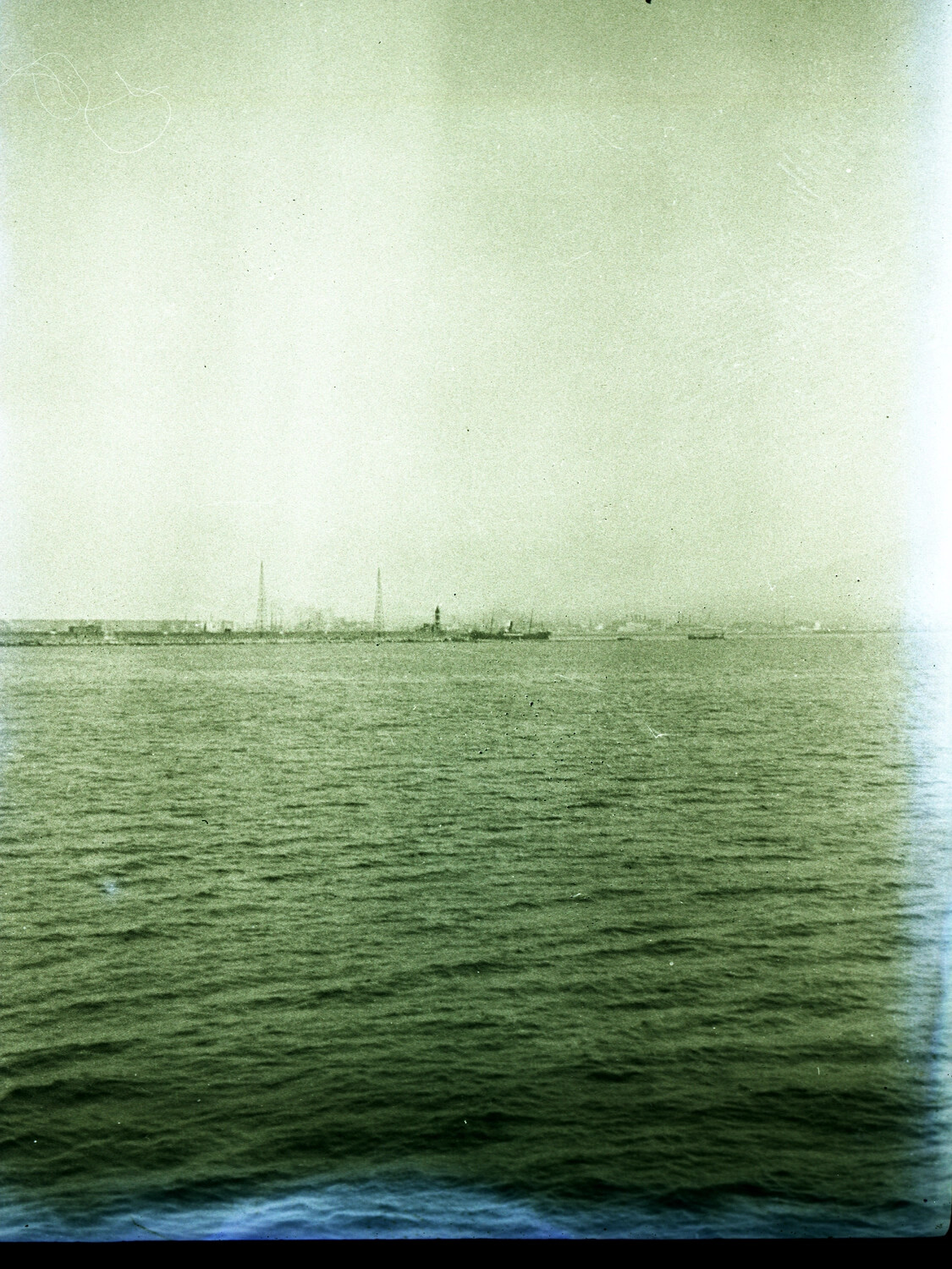 Distant Chinese Harbor View from Ship's Deck, Pre-WWII U.S. Navy China Station Album