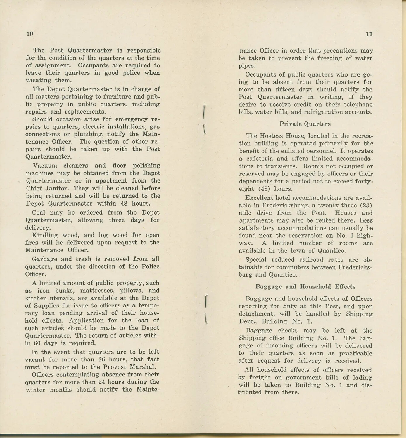 Marine Corps Base Quantico Post Regulations/Newcomer's Guide, Pages 10-11