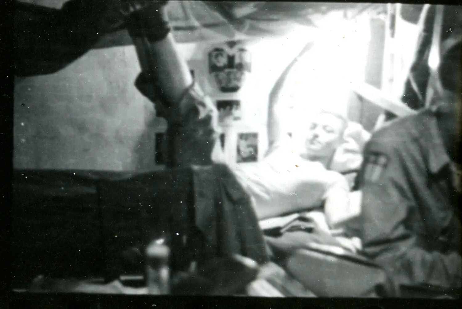 Candid Interior Scene with Reclining Man and Attendant, CBI Theater, WWII