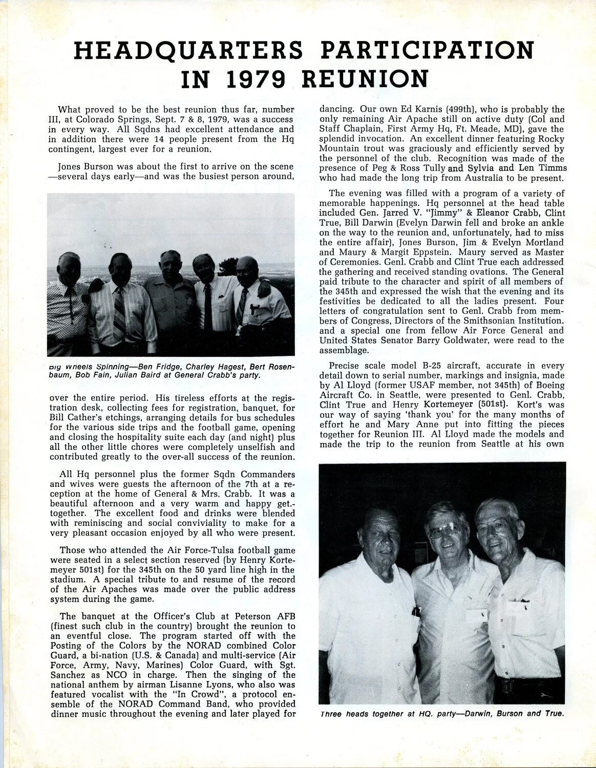Air Apache Journal, 1979 -- 'Headquarters Participation in 1979 Reunion' Article Page