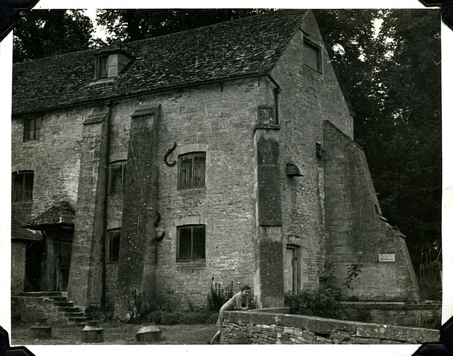 Historic English Stone Barn or Manor Building with Civilian Figure, Jervey Signal Corps Album