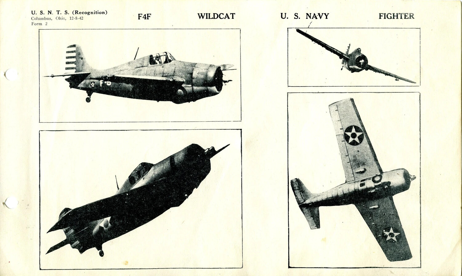 U.S.N.T.S. Aircraft Recognition Training Page: Grumman F4F Wildcat, Columbus, Ohio, December 1942