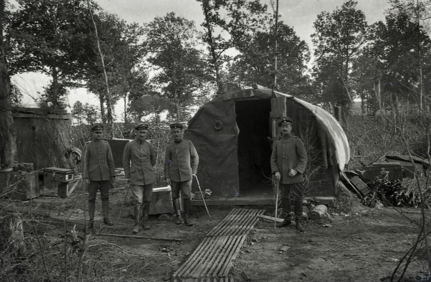 German Imperial Army Officers Before a Corrugated Hut, WWI