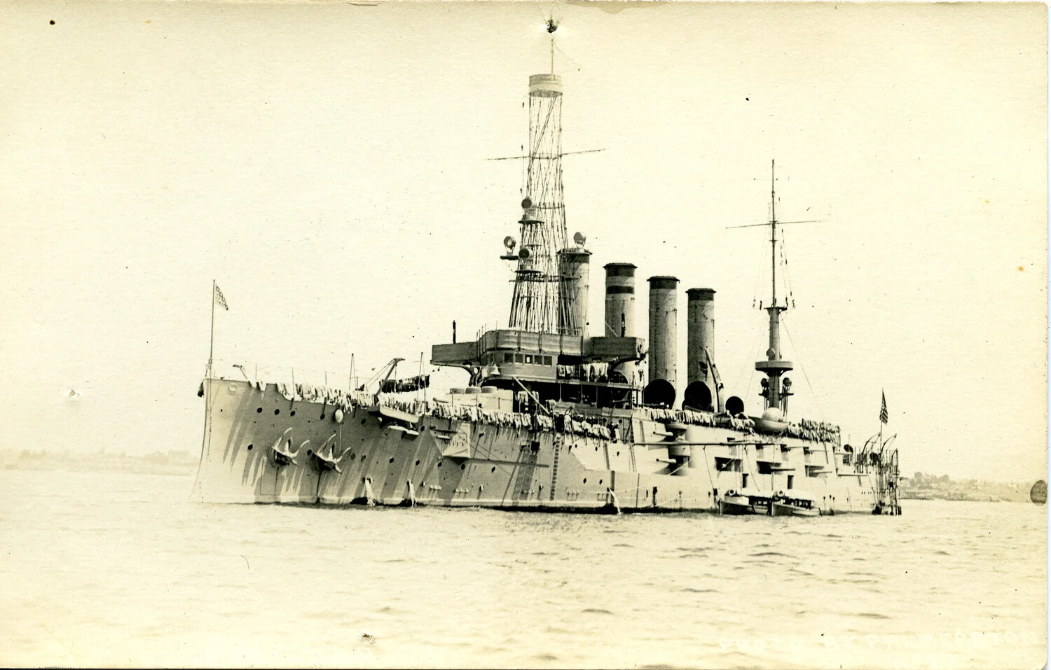 Real Photo Postcard: Unidentified Pre-Dreadnought Era Warship (Armored Cruiser or Battleship), Early 20th Century