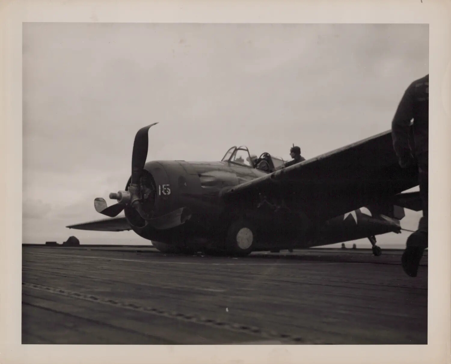 Landing Gear Collapse, Fighter Aircraft "15," USS Petrof Bay (CVE-80), 18 February 1945