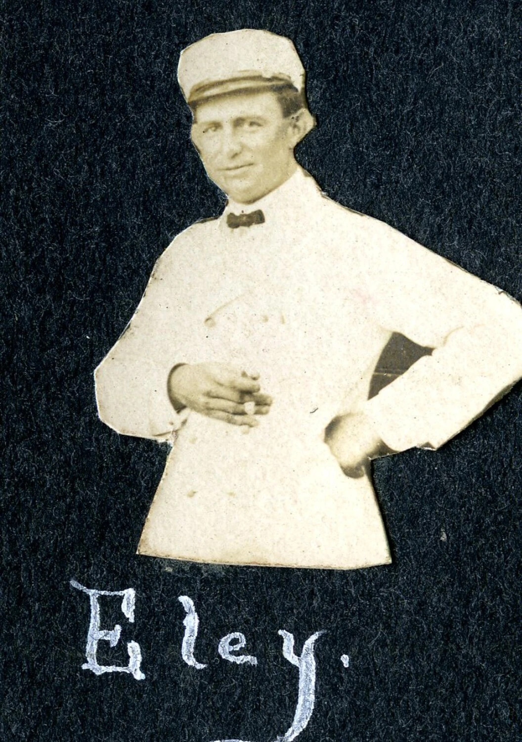 Cut-Out Portrait of Sailor 'Eley' in White Mess Uniform, USS Columbia Album, c. 1900s