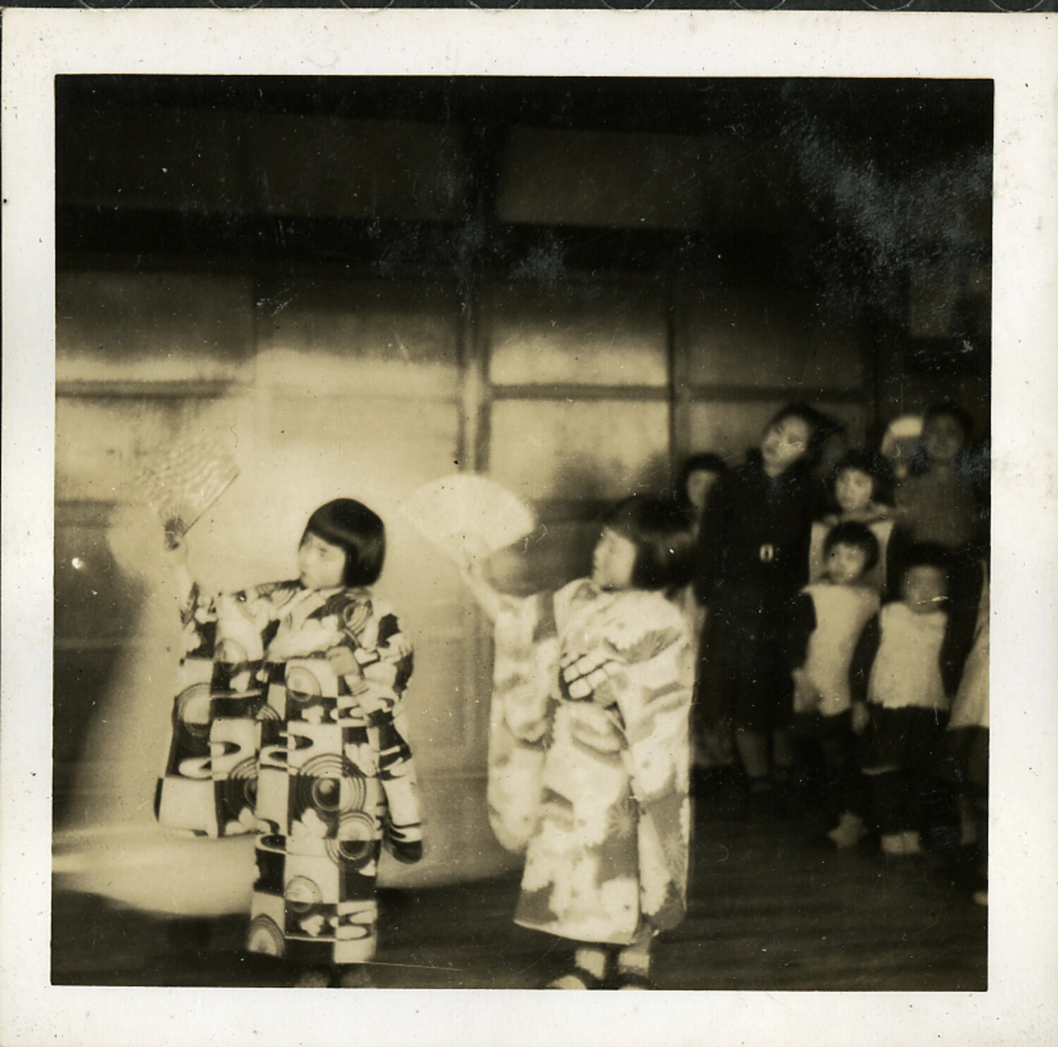 Two Girls Performing Traditional Fan Dance (Standing), Postwar Japan