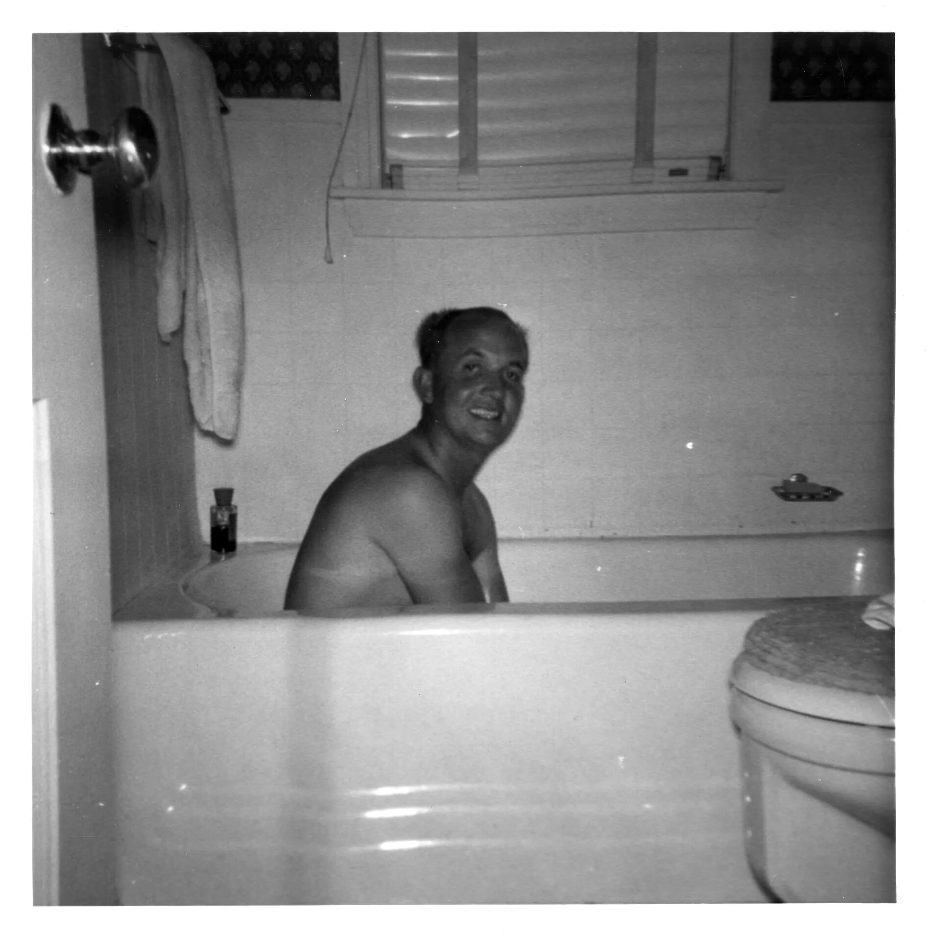 Candid Home Snapshot, Man in Bathtub, Mel Swanson Family Album, circa 1960