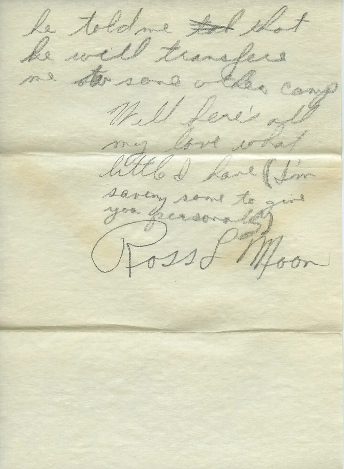 Handwritten WWII Letter Closing, Ross L. Moon, Moon-Sammiet Correspondence Collection