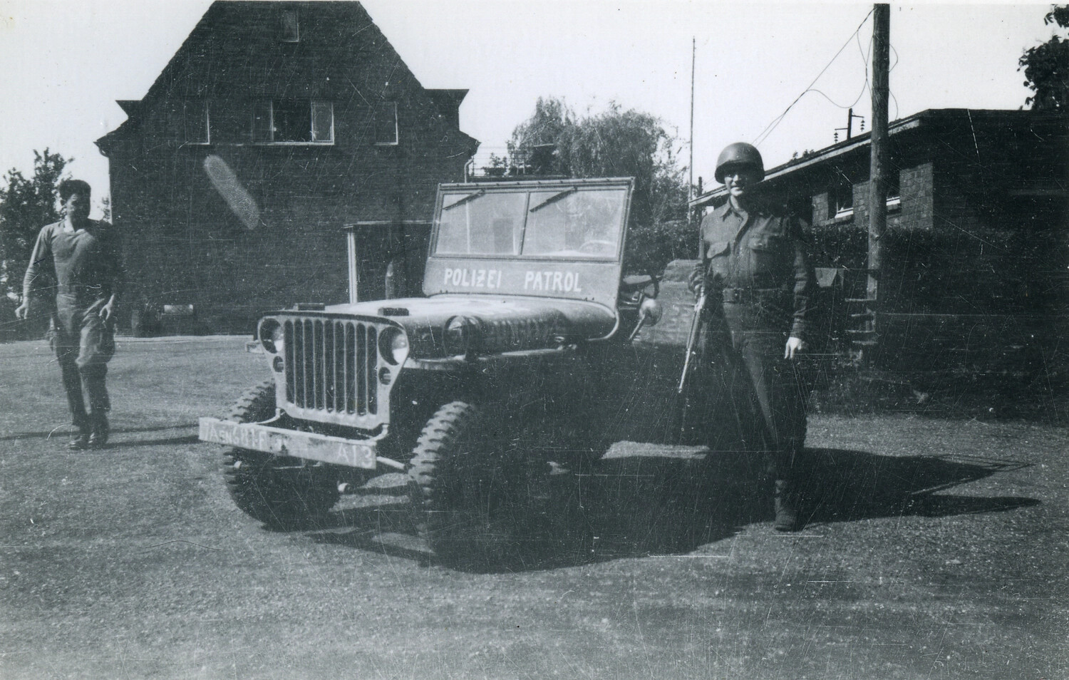 U.S. Army Military Police Jeep Marked 'POLIZEI PATROL' with Armed Guard, Postwar Occupation Germany