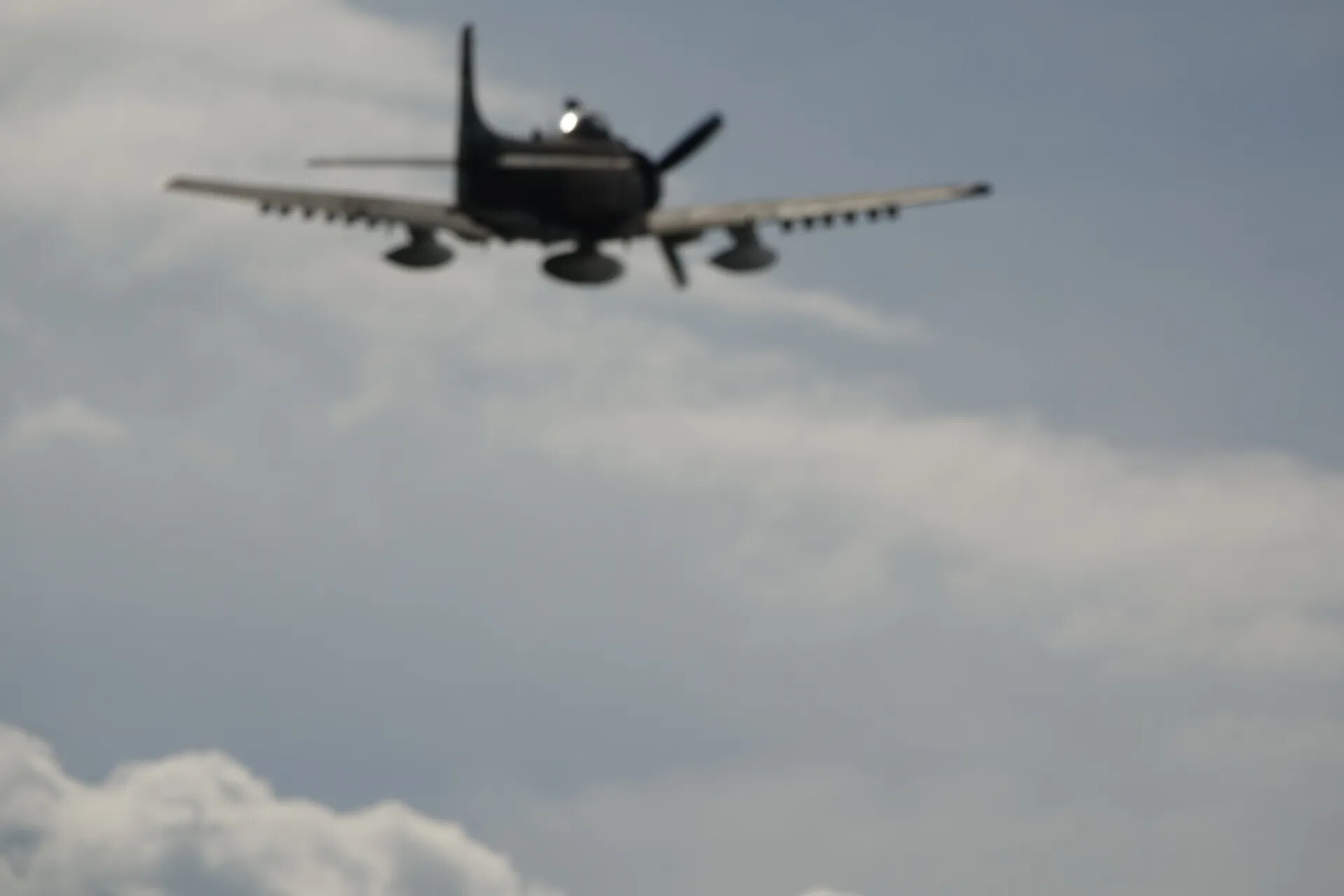 Douglas A-1 Skyraider Banking Away, Overcast Sky, May 2019 Event (Motion Blur, Sequence Frame)