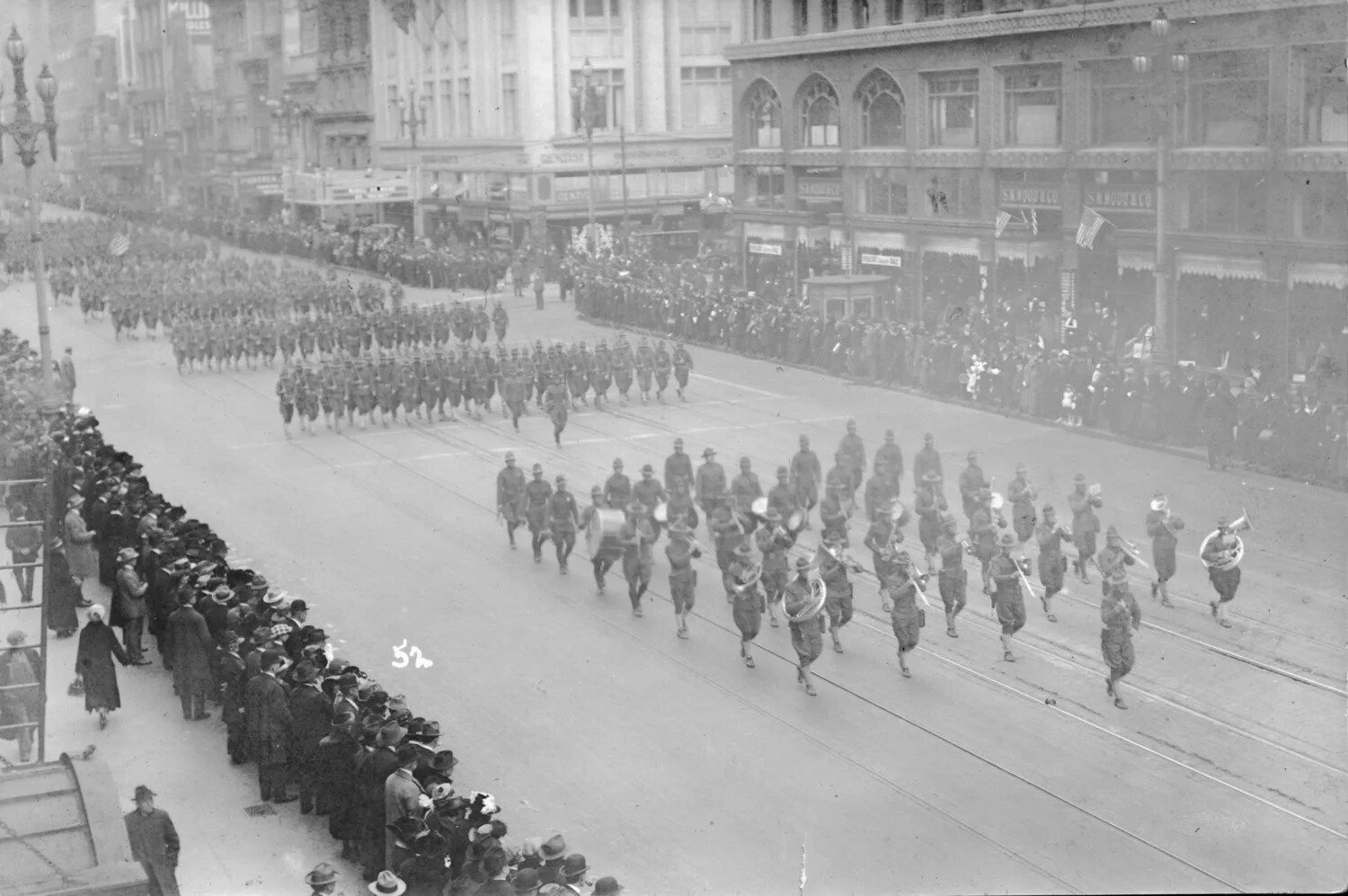 Military Parade on a Downtown San Francisco Street, Possibly Associated with President William Howard Taft, c. 1909-1913