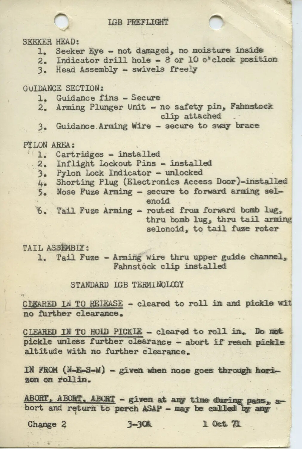 LGB Preflight Checklist and Terminology, F-4 Phantom Unit, Da Nang, 1 Oct 1971