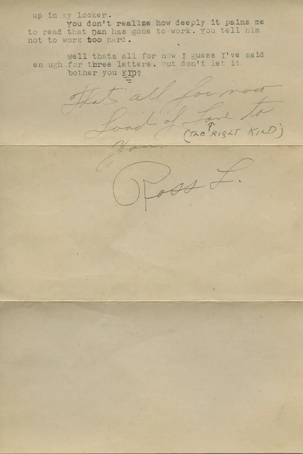 Typewritten WWII-Era Personal Letter, Closing Page Signed 'Ross' (Moon/Sammiet Correspondence Archive)
