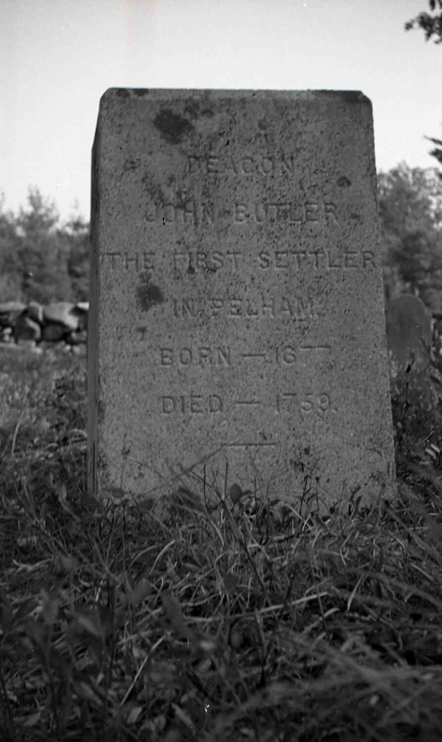 Grave Marker of Deacon John Butler, 'First Settler in Pelham,' Stateside Snapshot Negative