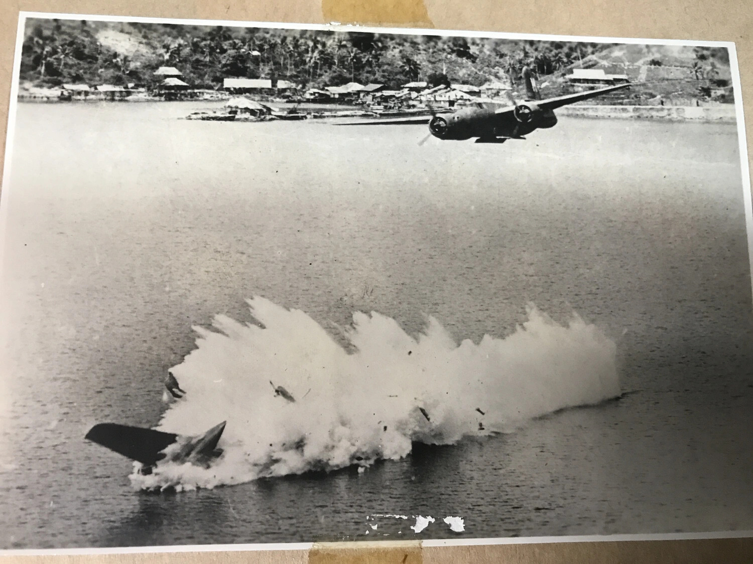 B-25 Mitchell Strafing Attack Over Coastal Water, Full Print, New Guinea