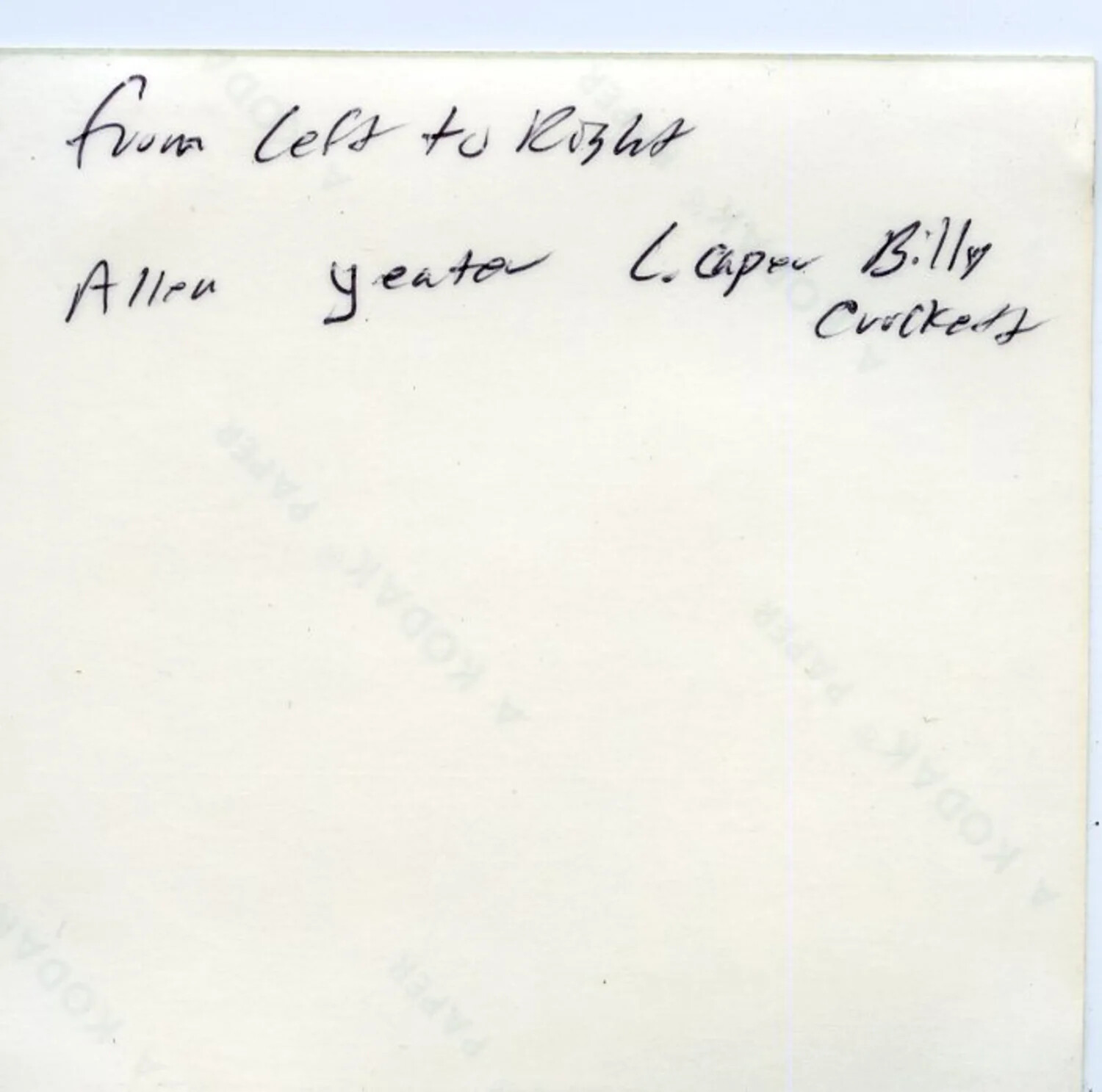 Verso of Photographic Print Identifying Four Servicemen by Name, Vietnam, 1971