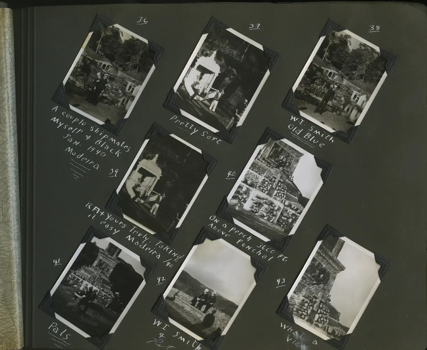 Album Page: USS Trenton (CL-11) Sailor's Scrapbook, Madeira, January 1940 - Wicker Sledge Ride and Hilltop Shrine
