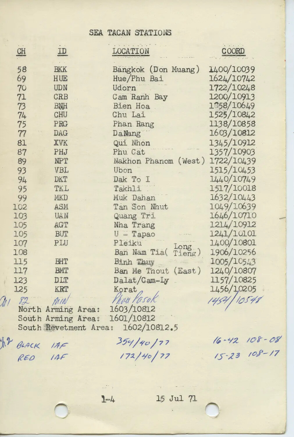 SEA TACAN Stations Navigation Reference, 366 TFW F-4 Phantom Manual (15 Jul 71)