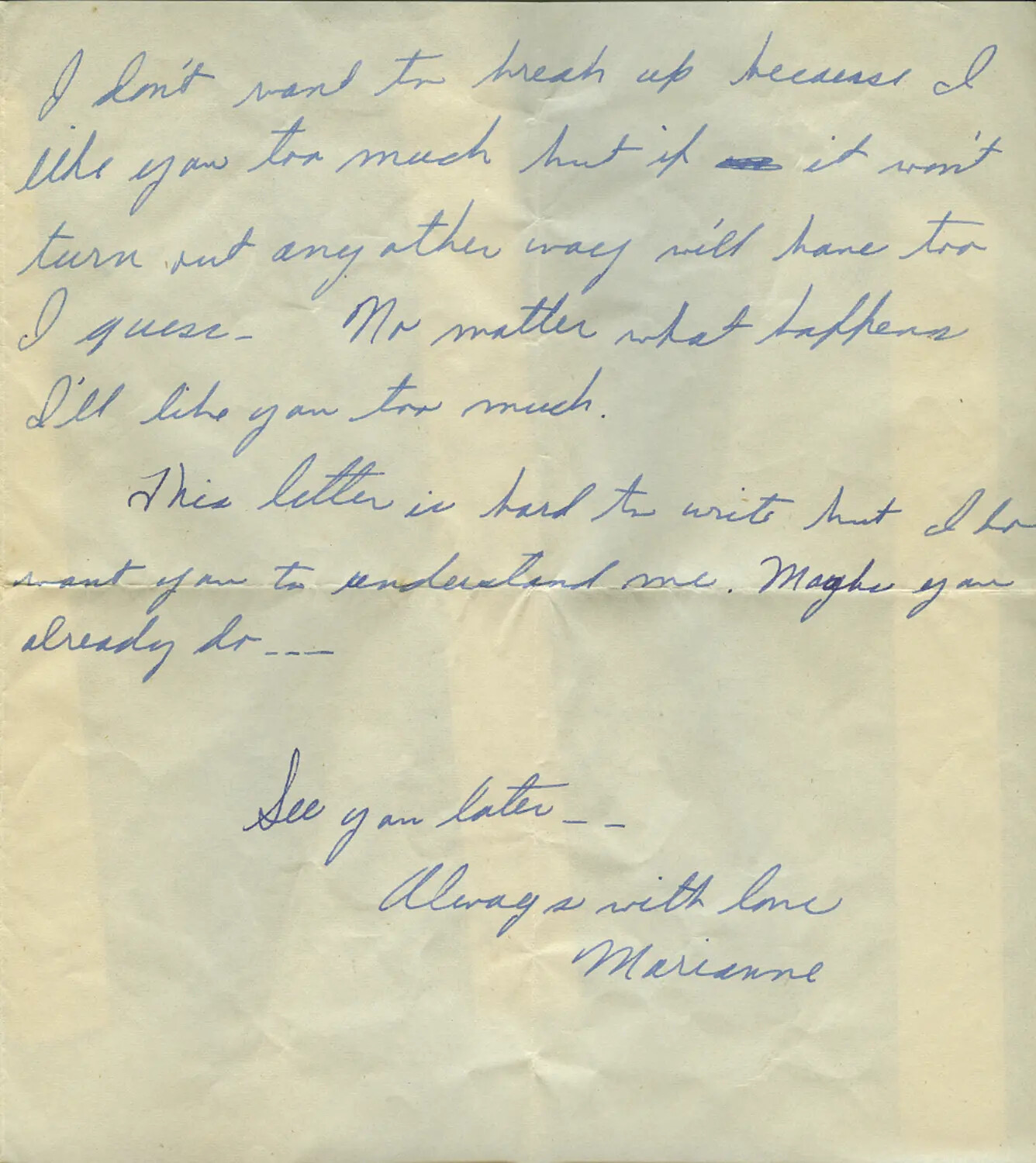 Handwritten Letter from 'Marianne' — WWII-Era Personal Correspondence (Moon/Sammiet Collection)