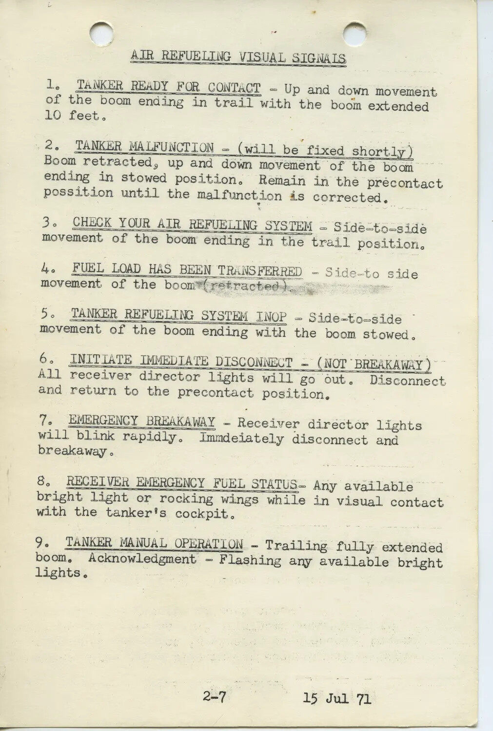 Air Refueling Visual Signals Reference Page, USAF Aircrew Manual, 15 July 1971